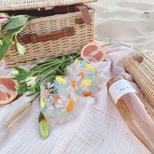 NEW Sunnylife Dolce Vita Citrus Fruit Orange and Lemon Wine Glasses - Set of 2